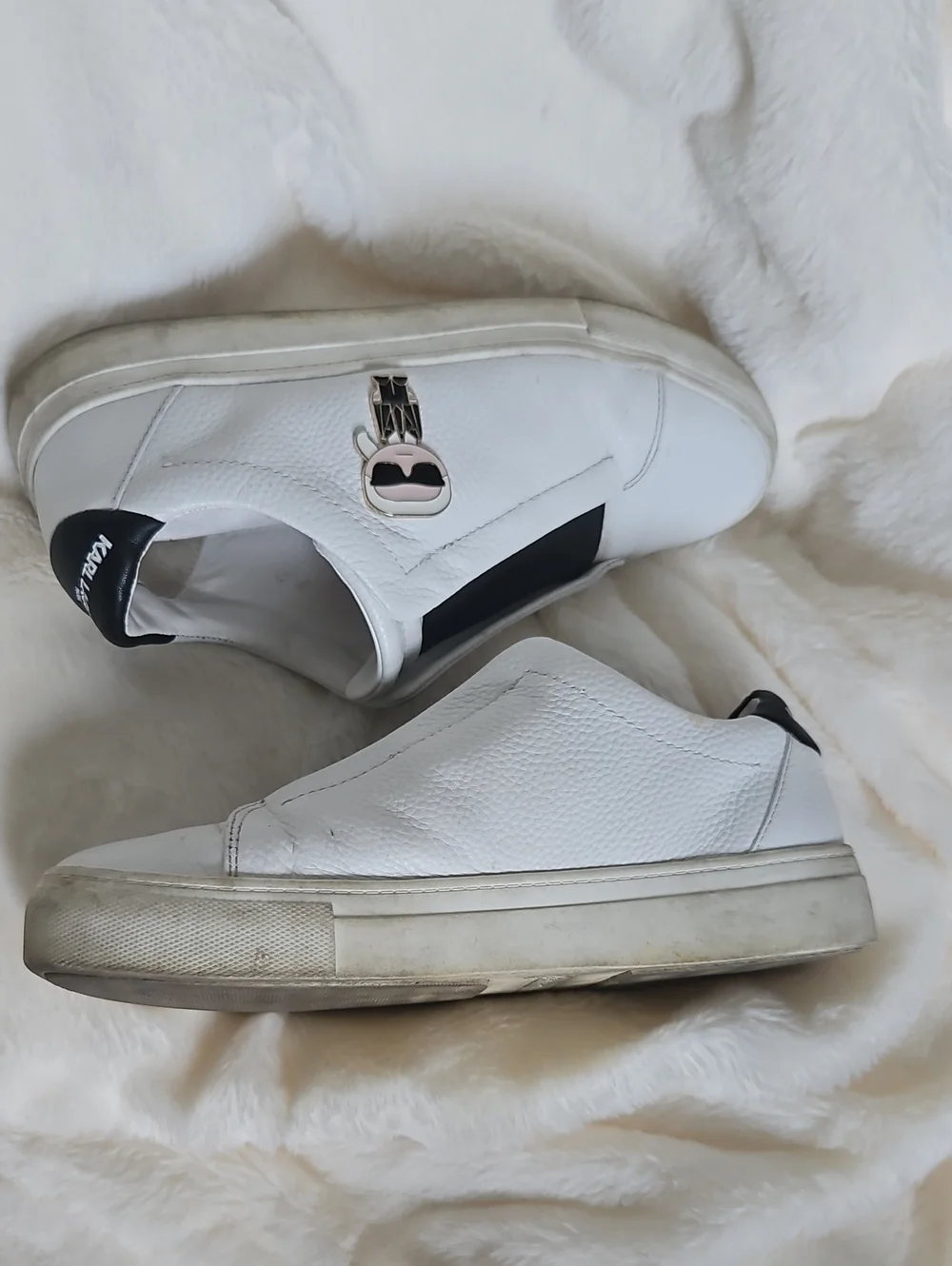 Karl Lagerfeld Paris White Leather Slip-On Sneakers – Karl Pin Accent